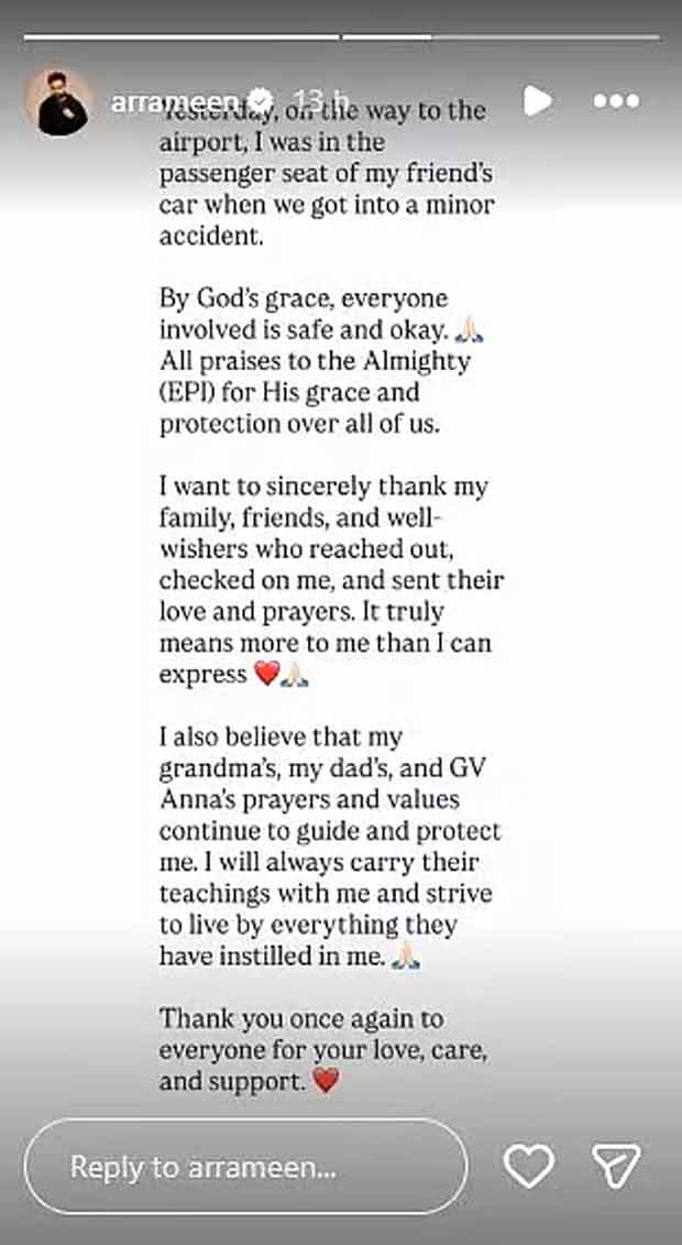 A.R. Rahman’s son AR Ameen speaks after Chennai car accident, says family’s prayers “continue to guide and protect” him