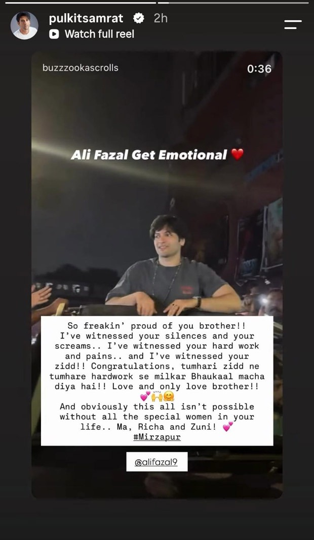Pulkit Samrat celebrates Fukrey co-star Ali Fazal after Mirzapur The Movie success: “So Freakin’ Proud of You Brother!”