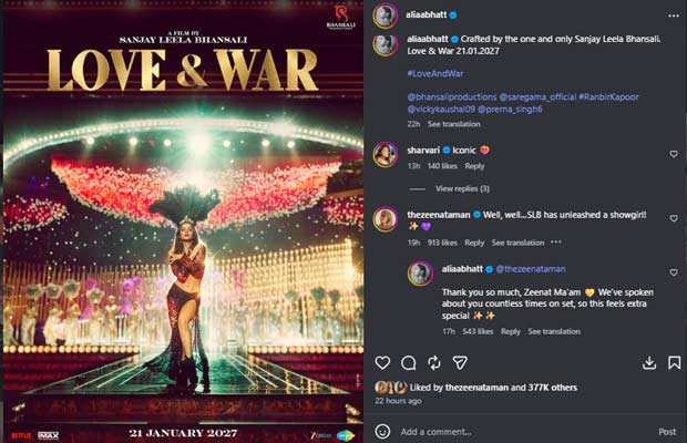 Zeenat Aman calls Alia Bhatt a “showgirl” after her Love & War look reveal; gives shout-out to Sanjay Leela Bhansali directorial 