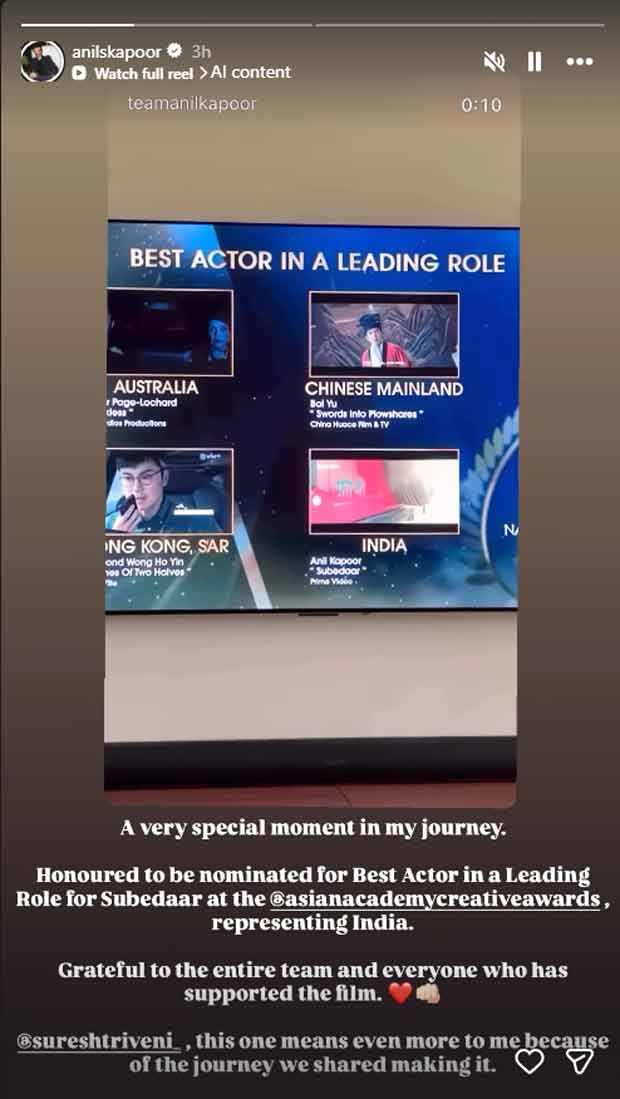 Anil Kapoor nominated for best actor at Asian Academy Creative Awards for Subedaar: “A very special moment in my journey”